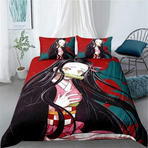 3D Japanese Anime Cartoon Character Printed Demon Slayer Bedding Set Queen King Size For Adults Boy Gift With Pillowcases