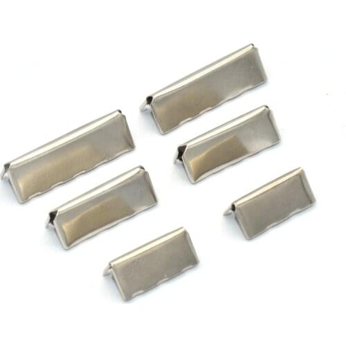 Silver Ribbon End Clamps With Loop End Fastener Lanyard Clip Ribbon Cord Rope Clips Leather End Crimps Webbing Key Fob hardware