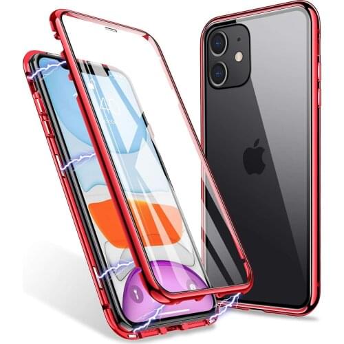 Magnetic Adsorption Case Metal Frame Tempered Glass Back with Built-in Magnet Cover For iPhone 11 Pro MAX iPhone X XS MAX XR