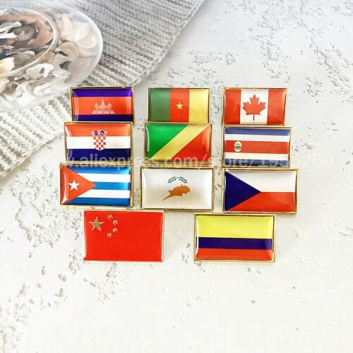 National Flag Metal Lapel Pin Square Flag Pin Badge All Over the World Cambodia Canada China Columbia Croatia Cuba Cyprus Congo