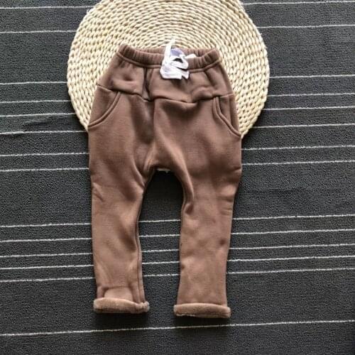 Fashion Children Pants Winter Warm Thick Kids Clothing Girl Trousers for Baby Boys Harem Pants solid black yellow fleece
