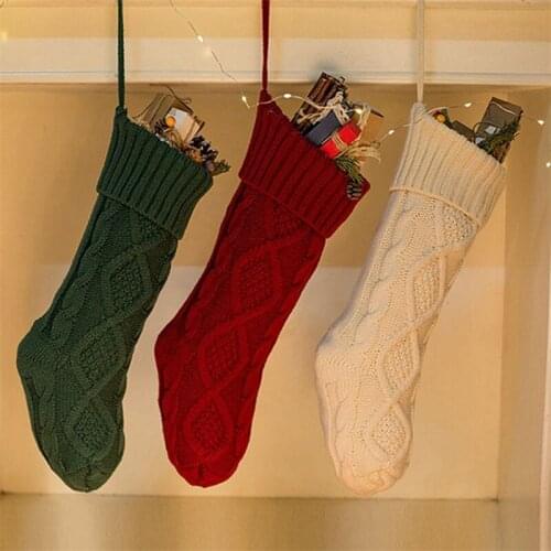 Fashion Solid Color Christmas Stockings Classic Cable Knit Fireplace Hanging Stockings for Winter Decoration