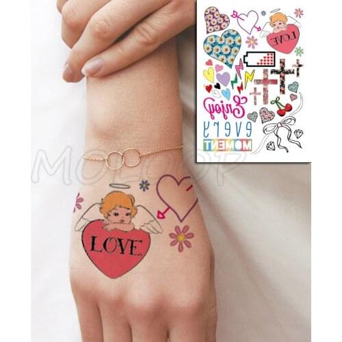 Cupid Cross Rosette Lightning Love Heart Letter Tattoos Stickers Women Body Waist Arm Art Tattoos Temporary Girls Tatoos Chains