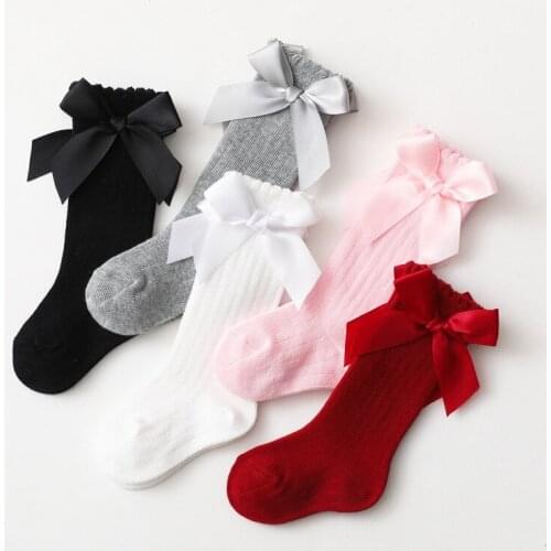 Newborn Baby Girls Boys Solid Ribbed Socks Bow Knot Ribbed Infant Toddler Spring Knee High Leg Warmer Cotton Socks 0-5T