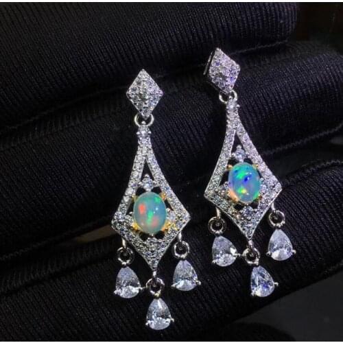New Arrival Natural Real Natural Real OPal Earrings S925 Sterling Silver Fine Elegant Jewelry for Women Wedding Earring