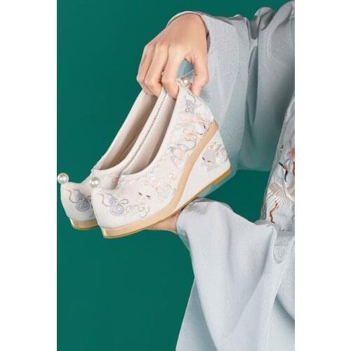 Original New Slope Heel Hanfu Shoes for Women with Ancient Style and Ancient Clothes