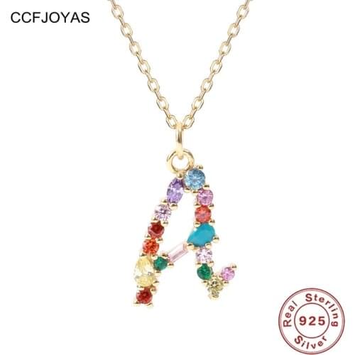 CCFJOYAS 925 Sterling Silver Retro Colorful Zircon 26 Letter Pendant Necklace Simple European and American Necklace Fine Jewelry