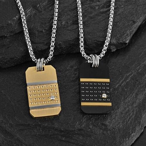 INSCHIC Most Selling Product 2020 Thick Chain Army Square Golden Stainless Steel Necklace Stones Chic Jewelry Mens Accessories