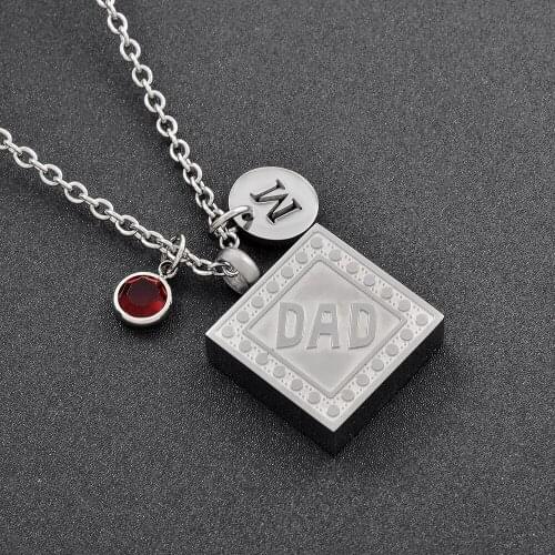 Dad Cremation Keepsake Memorial Jewelry Stainless steel Ashes Keepsake Urn Pendant Customized Birthstone