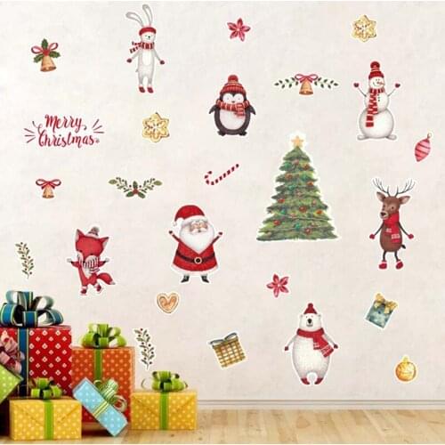 Christmas Animal Wall Sticker Cartoon PVC Sticker Santa Snowman Wall Sticker Shop Window Glass Window Decoration Sticker