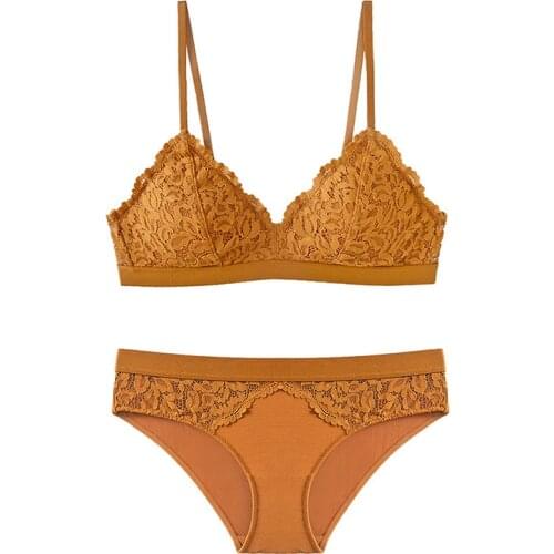 Sexy Lace Underwear With Removable Padded Thin Triangle Cup Wireless Bra Lace Bralette Set Lingerie Women Girls Bra