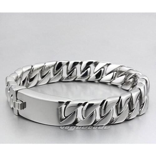 Silver Fashion Hard Bracelet Solid 316L Stainless Steel Cool Mens Rocker Square Bracelet 5N5 -- 7.1"~11.5"