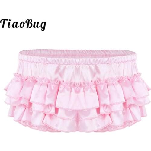 TiaoBug Mens Lingerie Soft Shiny Satin Ruffled Bloomer Tiered Skirted Panties Sexy Sissy Briefs Underwear Gay Erotic Panties