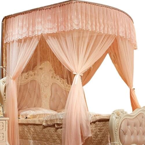 U-Shaped Retractable Mosquito Net Three-Door Thickened Floor Bracket 1.5M 1.8M Bed Household Ultra-Fine-Meshed Thickening 2 M