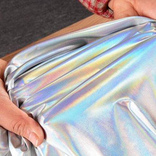 140cm*100cm Bright silver elastic laser magic color holographic fabric student graduation design reflective bronzing fabric