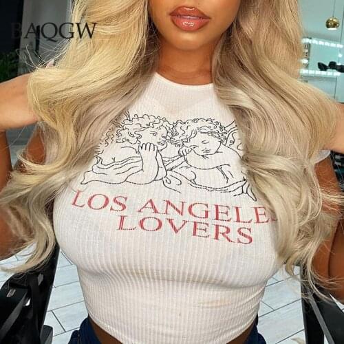 Angel Print Women Short Sleeve Casual Slim T-Shirt Woman Crop Tee Short Tops 2020 Summer Tshirt Streetwear Feminina Camiseta
