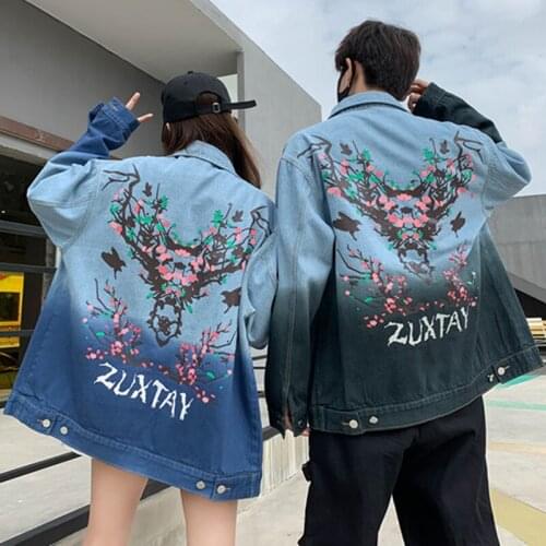 2021 Sika deer print jacket women loose wash spring and autumn couple jacket Y755