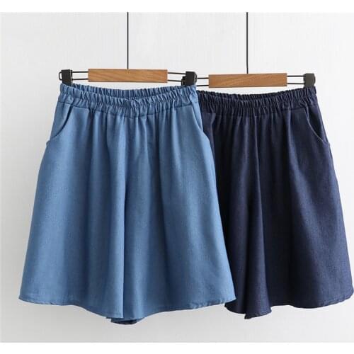 Women Summer Capris Denim Short Pants Solid Color Loose Casual Versatile Wide Leg Shorts Ultra Thin Breathable Shorts