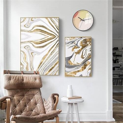 Nordic Style Golden Foil Fluid Art Marble Painting Texture Abstract Wall Art Canvas Poster And Print Living Room Home Decoration