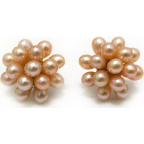 1 inches AAA 5-6mm Natural Pink Rice Pearl Cluster Earring