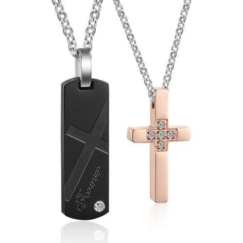 New Stainless Steel Tag Pendant Necklace Mens Fashion Cross Crystal Necklaces Pendants Jewelry Gift 1Pair