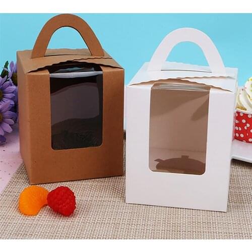 20pcs Cute Mini Biscuit Candy Box Single Muffin Box Portable Window Cupcake Box Mousse Mud Pudding Bottle Packaging Cup Gift