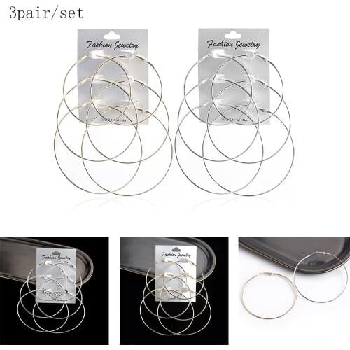 3 Pairs/set Oversized Huge Hoop Earrings Simple Exaggerated Sexy Smooth Big Round Earrings Fashion Women Party Jewelry Gift