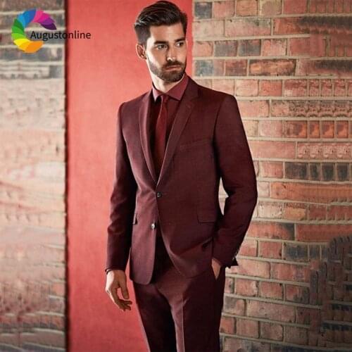Burgundy Slim Fit Formal Business Men Suits Wedding Tuxedos Groom Wear Terno 2 Pieces (Jacket+Pants) Prom Suits Costume Homme