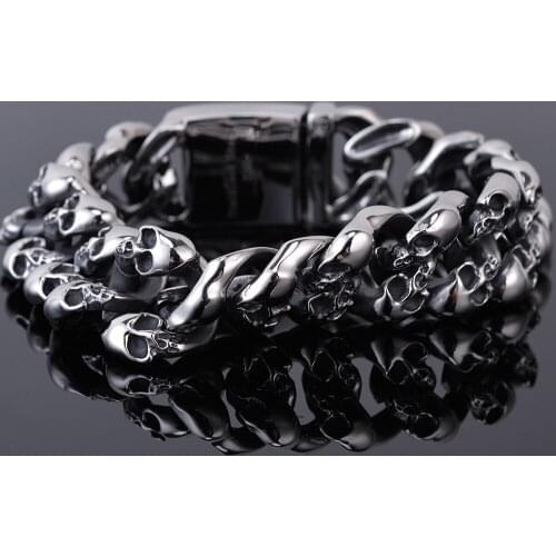 Gothic Mens Skull Bracelets 2020 19MM Stainless Steel Ghost Chain Bracelet Men Skeleton Jewelry For Manly Wrist Dropshipping New