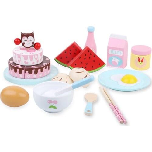 Wooden Kitchen Toys Children’s Simulation Cooking Food Breakfast Play House Cake Montessori Benefit Zhi Early Education Toy Gift