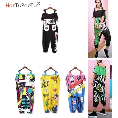 Women Jumpsuits Hip Hop Plus Size Harajuku Overalls Romper Print Cartoon Girl Loose Dance Harem Pants Japanese Female Streetwear