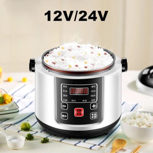 12V 24V Electric Rice Cooker Car Truck Multifunction Cooking Pot Fast Heating Lunch Box Mini Food Steamer Meal Heater Warmer 2L