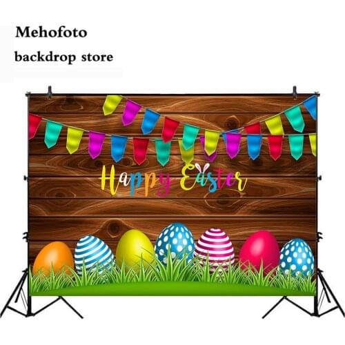 Mehofoto Easter Sunday Photography Backdrop Wooden Board Photo Background Flag and Lawn Egg Party Decoration Video Supplies 252