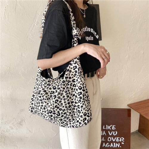 Leopard Pattern Women Canvas Messenger Bags Large Capacity Ladies Shoulder Shopping Bag Vintage Student Girls Book Tote Handbags