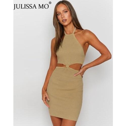 JULISSA MO Sleeveless Hollow Out Bodycon Dresses Women Sexy Backless Halter Dress Ladies Elegant Slim Streetwear Vestidos 2021