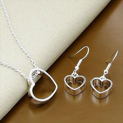 Trendy Jewelry Sets 925 Sterling Silver Fashion Simple Heart Pendant Necklace Earrings for Women Girl Fine Jewelry