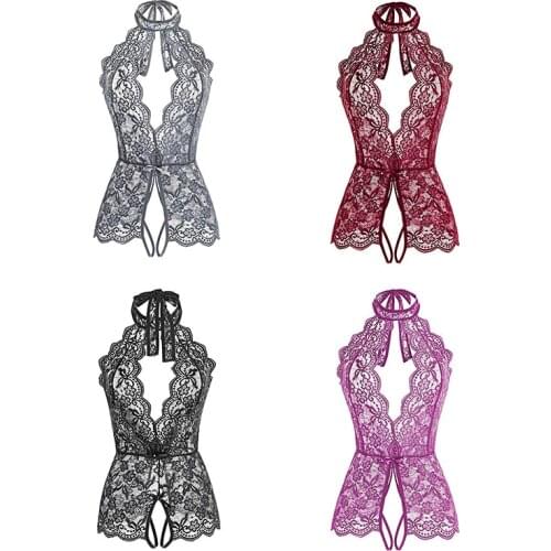Women Lingerie Set Perspective Lace Bra Hollow Out Thong Garter Set Sexy Women Underwear Sex Product
