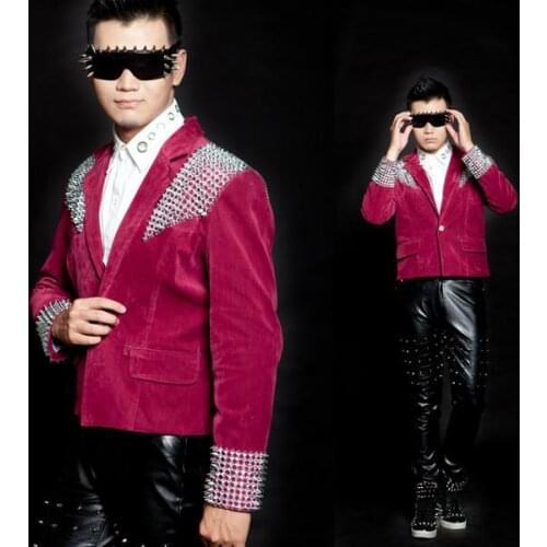 Red Black Rivets Singer blazers stage rock blazer men suit fashion suits for men blazer jacket masculino Customizable