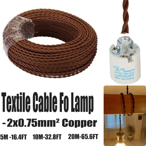 Coffee 5/10/20 Meters 2 Core Electrical Rope Wire Antique Braided Twisted Fabric Lighting Cable Woven Silk Flexible Wire Cord