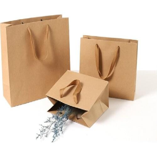Multi Size Kraft Paper Gift Bags with Handles Flower Shop Kraft Paper Bag New Year DIY Decor Bag Wedding Birthday Party Gift Bag