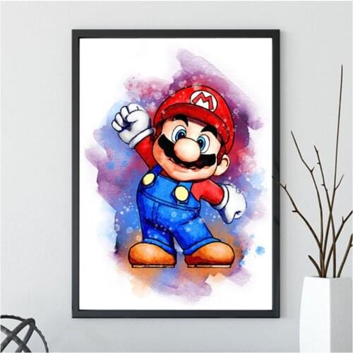 Carton Mario DIY Embroidery Cross Stitch Kits Craft Set Printed Canvas Cotton Thread Home Decoration For Living Room On Sale