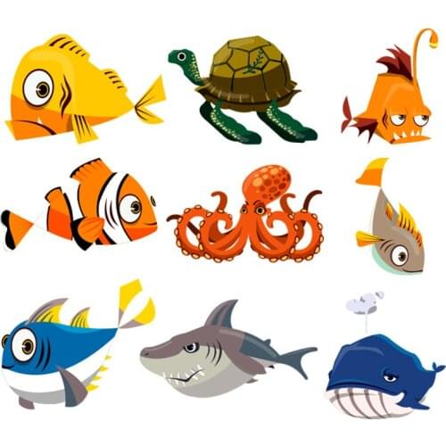 A set of cartoon submarine creatures turtle octopus shark whale print small cutable iron heat transfer printing on children toys