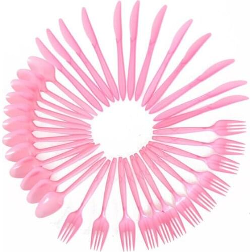 36/Set Pink Disposable Plastic Strong Spoons Knives Fork Cutlery Set