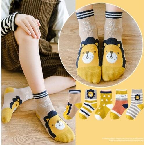 5 Pairs/lot Cotton Socks for Baby Boy Autumn Winter Thicken Kids Socks Cute Cartoon Print Infant Toddler Socks Suitable for 1-12