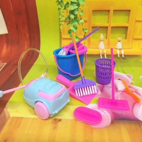 New 9Pcs Simulation Home Cleaning Tools Playset Mini Floor Broom Mop Dust Collector Toy for Kids Pretend Play Beach toys