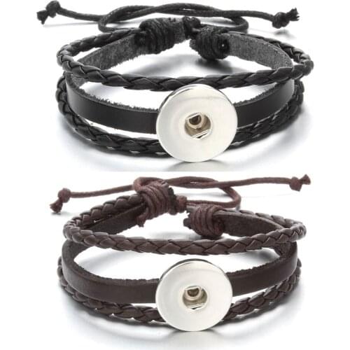 New Fashion Braided PU Leather Bracelets Fit 18mm Snap Button Charms DIY Snap Jewelry For Women Men ZE603