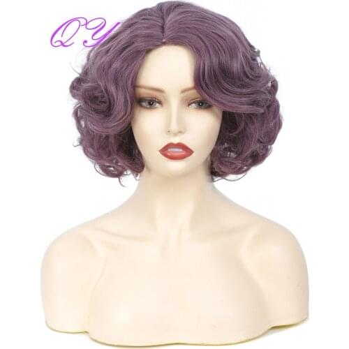 QY Hair Short Purple Wig Natural Wave Synthetic Wigs for Women Daily Use High Temperature Synthetic Fiber Hair
