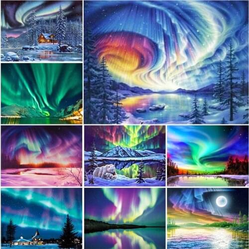 Sale 5D DIY Diamond Painting Aurora Landscape Cross Stitch Kit Full Drill Square Embroidery Mosaic Art Picture Home Decor Gift