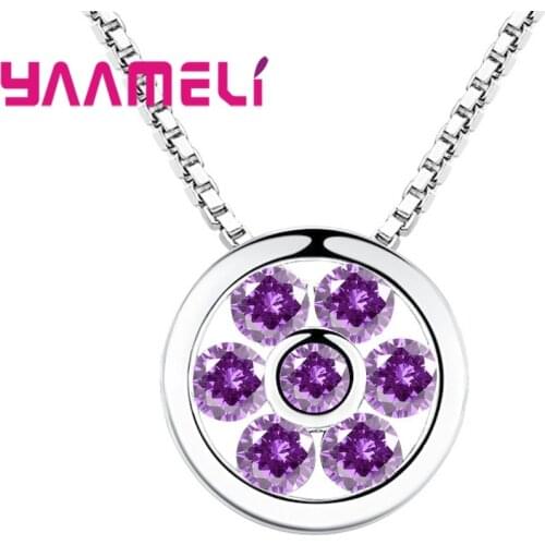Luxury Wedding Women Necklace Solid 925 Silver Wedding Engagment Jewelry Fashion White/Purple Cubic Zircon Stones/Chain