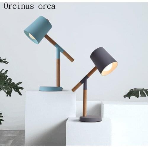 Nordic modern simple candy table lamp bedroom bedside lamp creative solid wood reading LED iron desk lamp free shipping